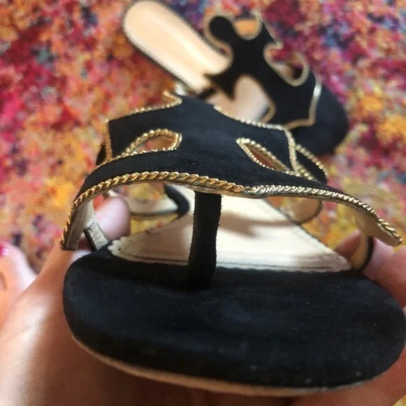 Charlotte Olympia rare anchor cutout suede embroidered whimsical flat sandals - Picture 5 of 7